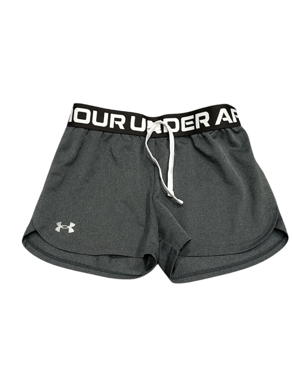 Girls Under Armor Charcoal Gray Athletic Shorts with Logo Waistband
